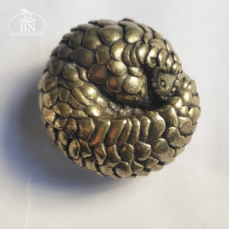 Retro Gaming Decor - Solid Brass Spherical Pangolin Figurine Miniature
