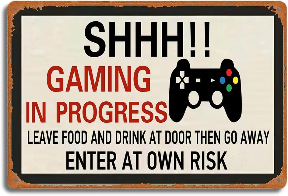 Retro Gaming Decor - Retro Gaming Metal Tin Sign, SHHH!