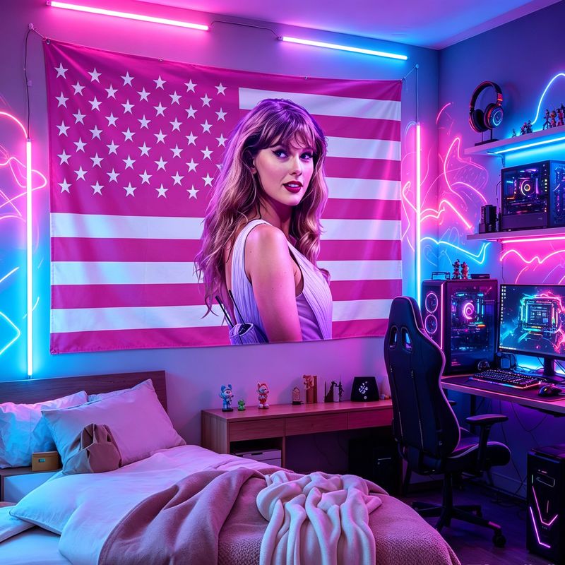 Retro Gaming Decor - VIKAMA American Flag Female Singer Print