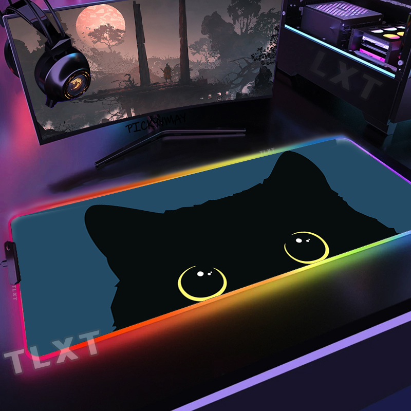 Retro Gaming Art - Large RGB Mouse Mat Cute Cat